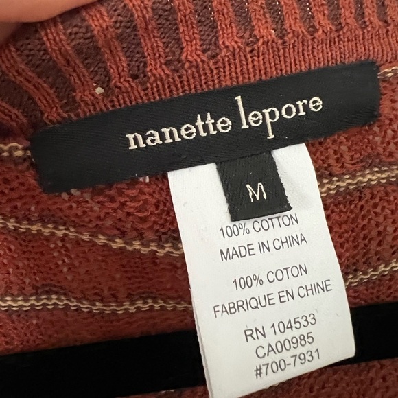 NANETTE LEPORE Striped 100% Cotton Knit Ruffled Belted Mini Dress Size M - Picture 5 of 6